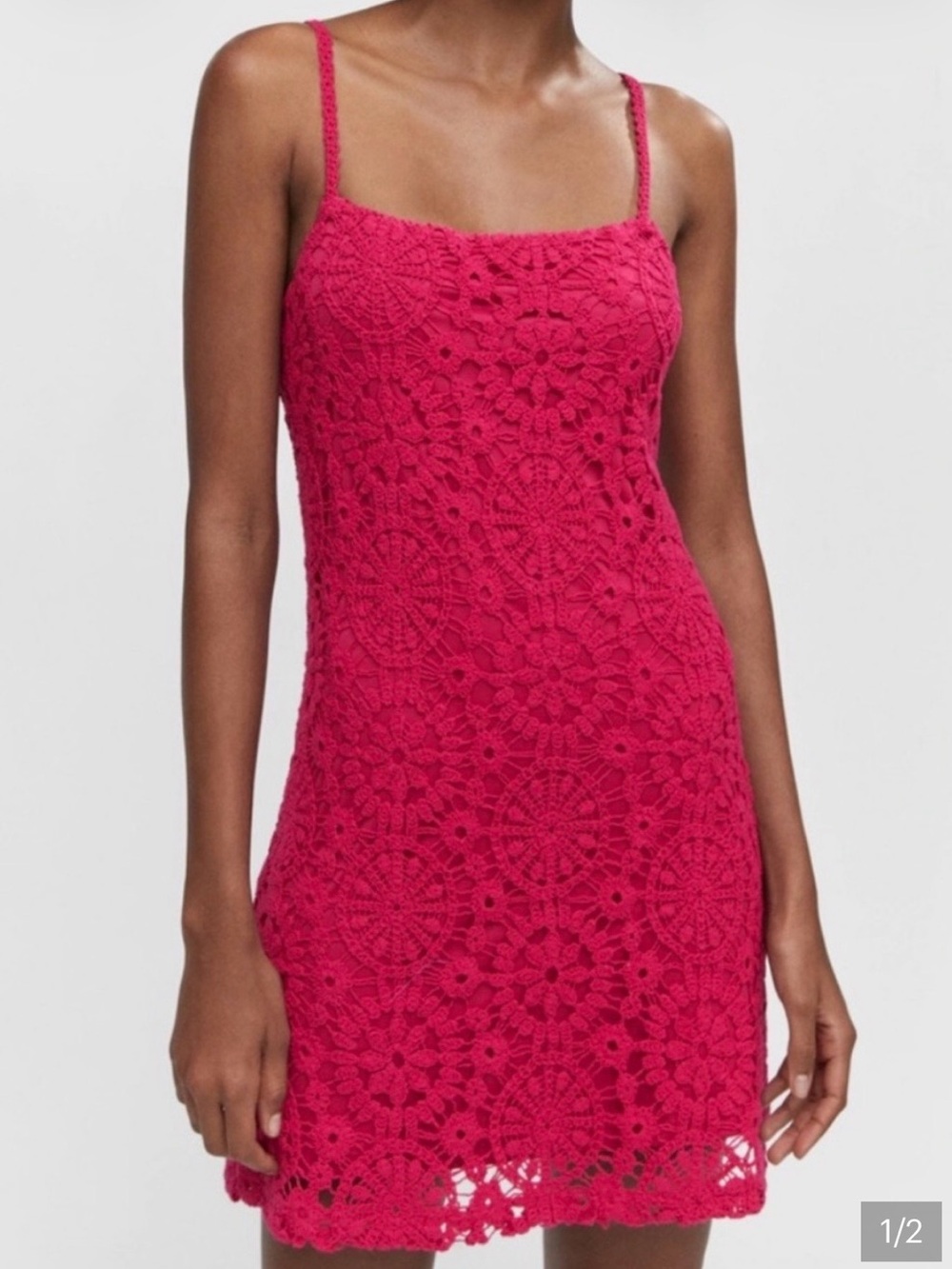 Mango Hot Pink Crochet Mini Dress